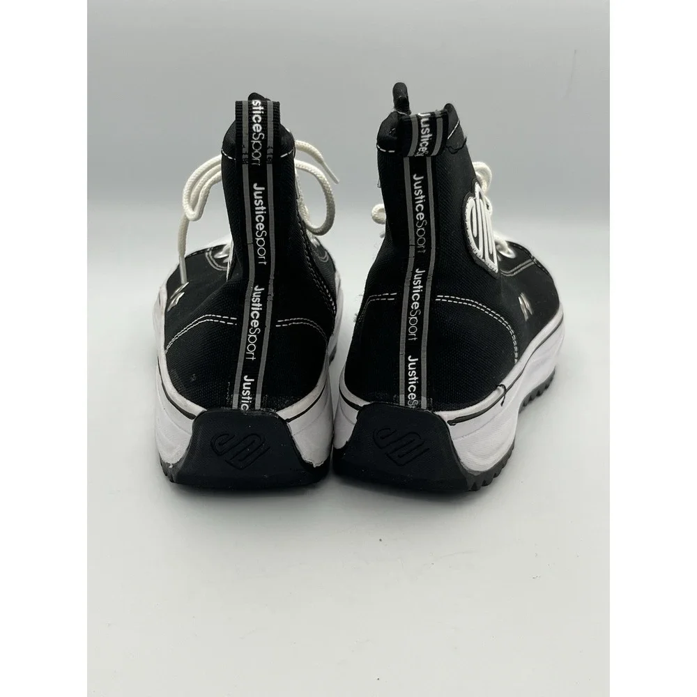 Justice Sport Hightop Canvas Lugbottom Sneakers Big Girls Black Sz4 Lace Zip